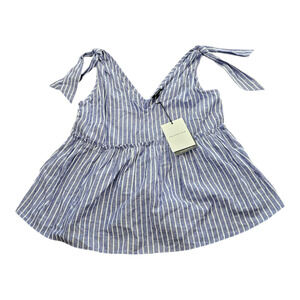 Who What Wear Small Blue and White Striped Sleeveless V-Neck Shirt